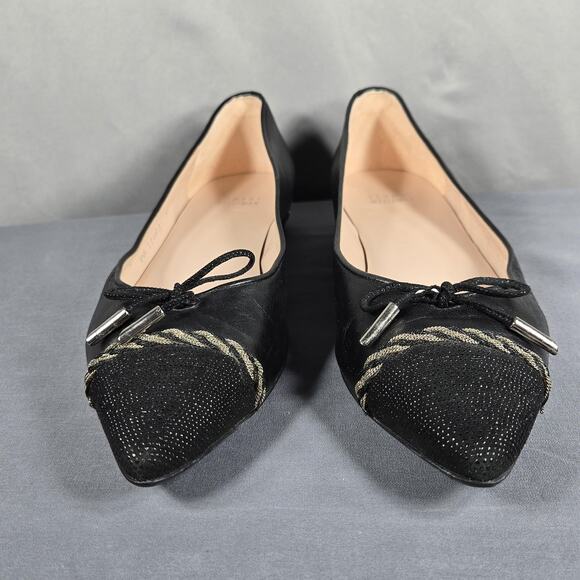 Stuart Weitzman Pointed Toe Flats Womens 9 Black Leather Rope Detail Shoes - Picture 6 of 12